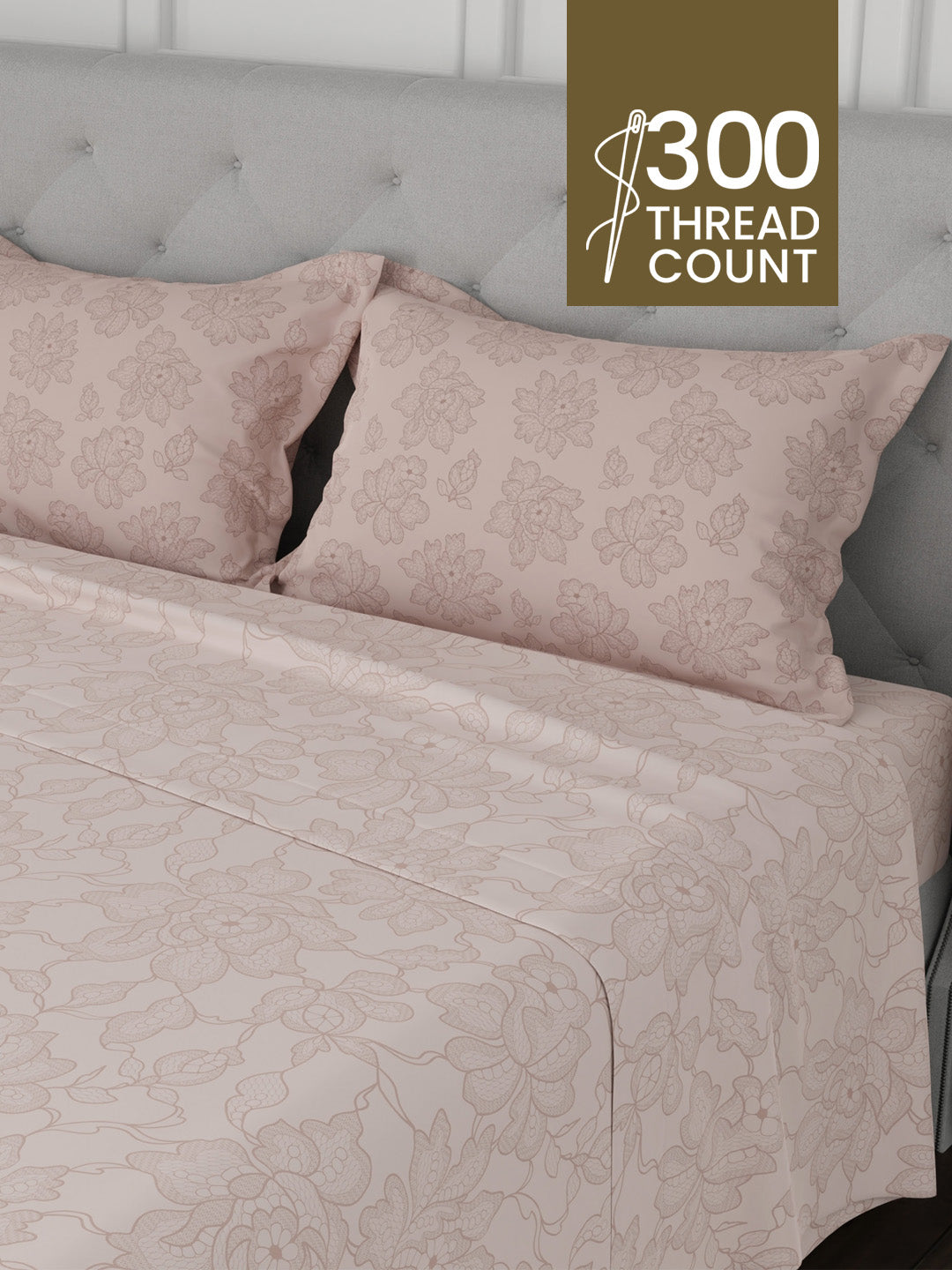 100% Cotton 300 TC, Printed King Bedsheet Set for Gifting, Cottage Garden