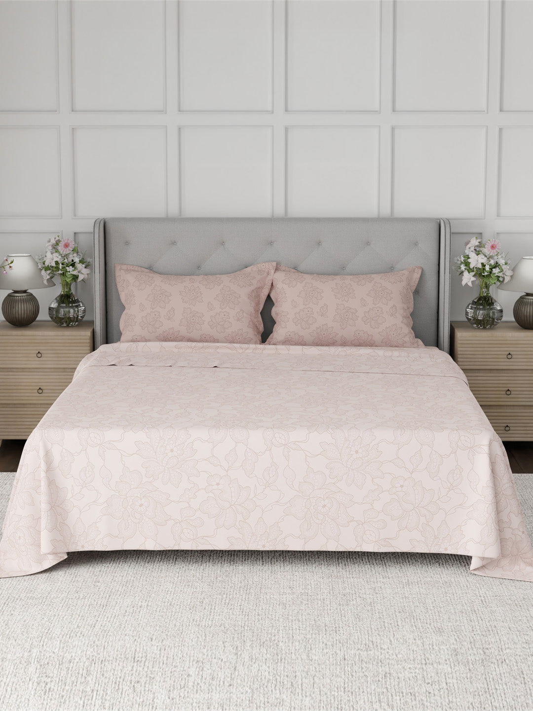 100% Cotton 300 TC, Printed King Bedsheet Set for Gifting, Cottage Garden