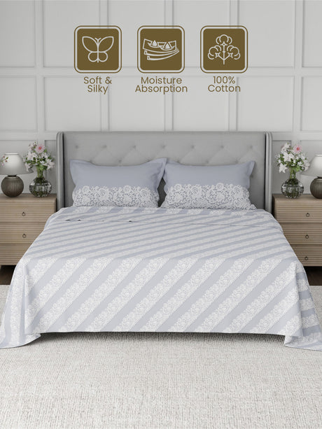 100% Cotton 300 TC, Printed King Bedsheet Set for Gifting, Cottage Garden