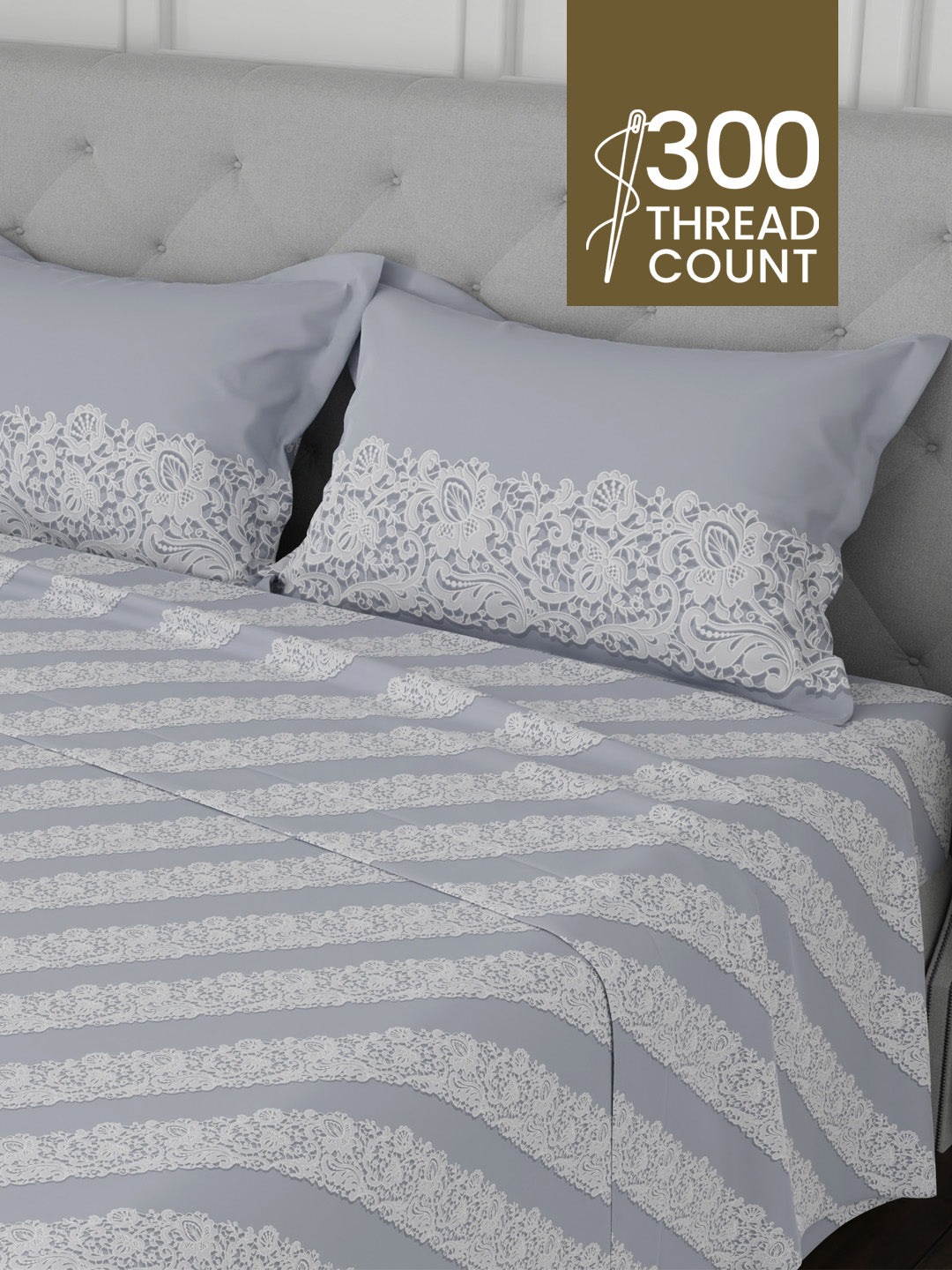 100% Cotton 300 TC, Printed King Bedsheet Set for Gifting, Cottage Garden