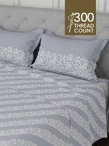 100% Cotton 300 TC, Printed King Bedsheet Set for Gifting, Cottage Garden