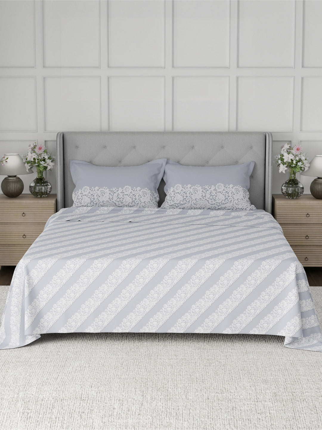 100% Cotton 300 TC, Printed King Bedsheet Set for Gifting, Cottage Garden