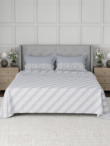 100% Cotton 300 TC, Printed King Bedsheet Set for Gifting, Cottage Garden