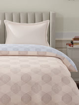 100% Cotton Reversible Double Comforter, 152 TC Cream & Blue Geometrical Print, Embrace Collection