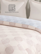 100% Cotton Reversible Double Comforter, 152 TC Cream & Blue Geometrical Print, Embrace Collection