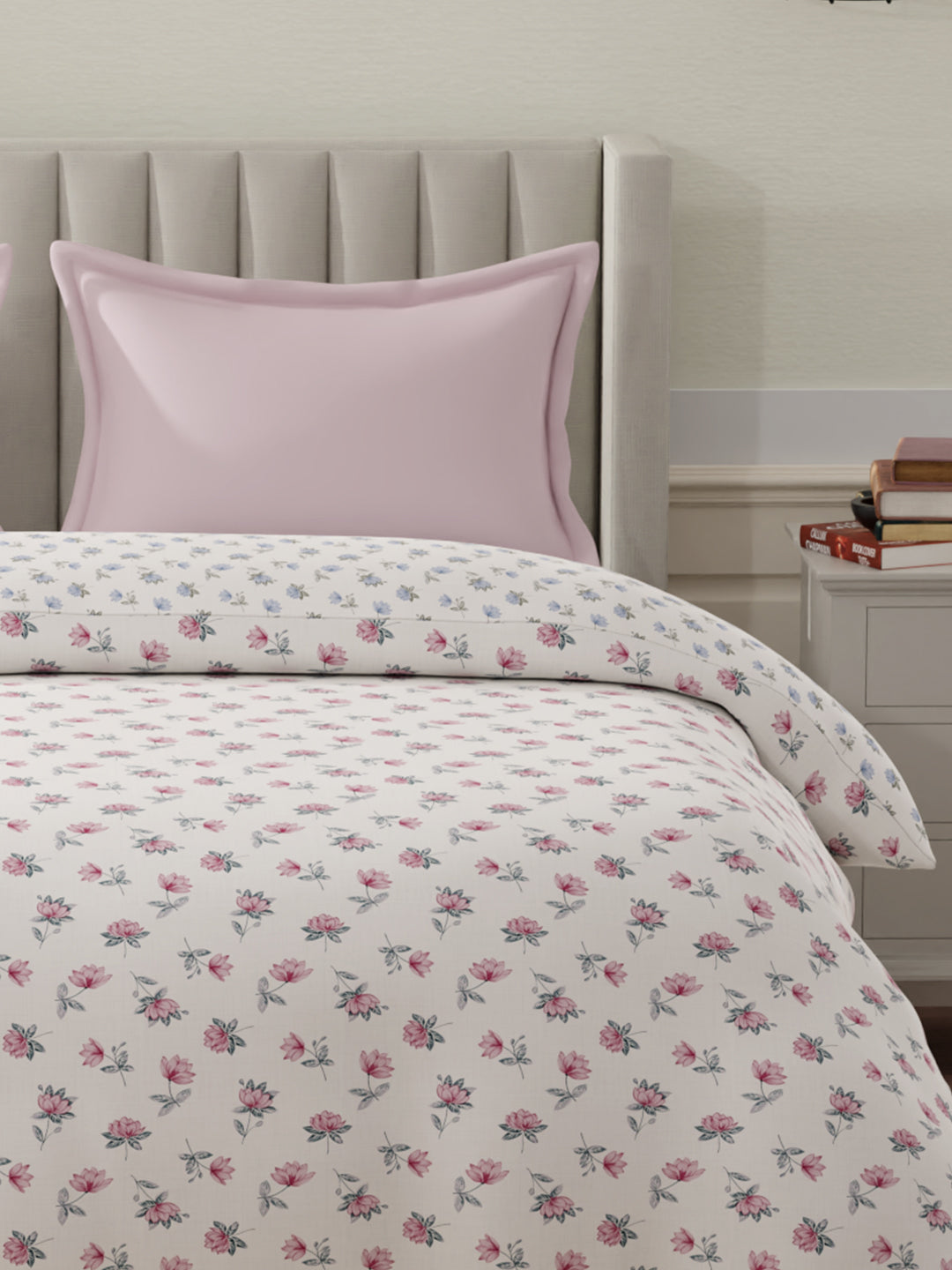 100% Cotton Reversible Double Comforter, 152 TC Blue & Pink Floral Print, Embrace Collection