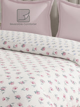 100% Cotton Reversible Double Comforter, 152 TC Blue & Pink Floral Print, Embrace Collection