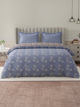 100% Cotton Reversible Double Comforter, 152 TC Blue & Grey Floral Print, Embrace Collection