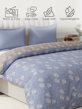 100% Cotton Reversible Double Comforter, 152 TC Blue & Grey Floral Print, Embrace Collection