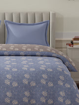 100% Cotton Reversible Double Comforter, 152 TC Blue & Grey Floral Print, Embrace Collection