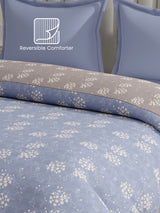 100% Cotton Reversible Double Comforter, 152 TC Blue & Grey Floral Print, Embrace Collection