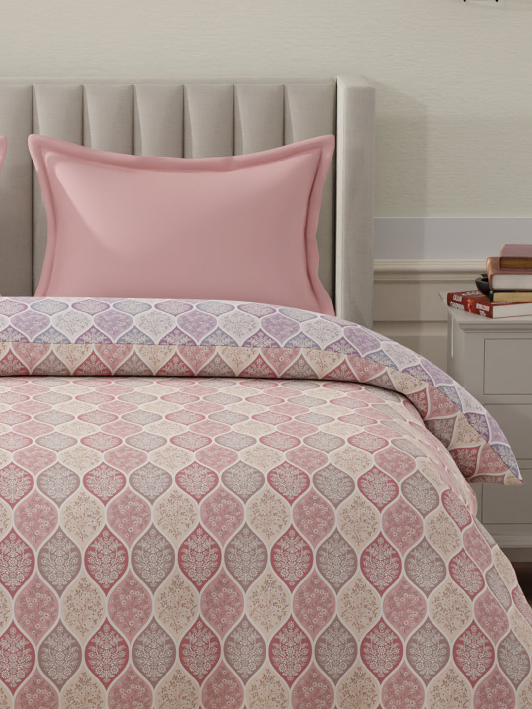 100% Cotton Reversible Double Comforter, 152 TC Pink & Purple Floral Print, Embrace Collection