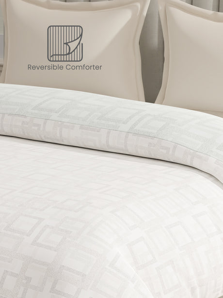 100% Cotton Reversible Double Comforter, 152 TC Grey & Cream Geometrical Print, Embrace Collection