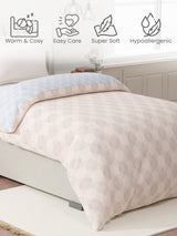100% Cotton Reversible Single Comforter, 152 TC Cream & Blue Geometrical Print, Embrace Collection