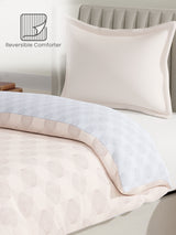 100% Cotton Reversible Single Comforter, 152 TC Cream & Blue Geometrical Print, Embrace Collection