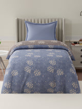 100% Cotton Reversible Single Comforter, 152 TC Blue & Grey Floral Print, Embrace Collection