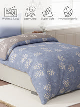 100% Cotton Reversible Single Comforter, 152 TC Blue & Grey Floral Print, Embrace Collection