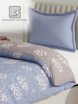 100% Cotton Reversible Single Comforter, 152 TC Blue & Grey Floral Print, Embrace Collection