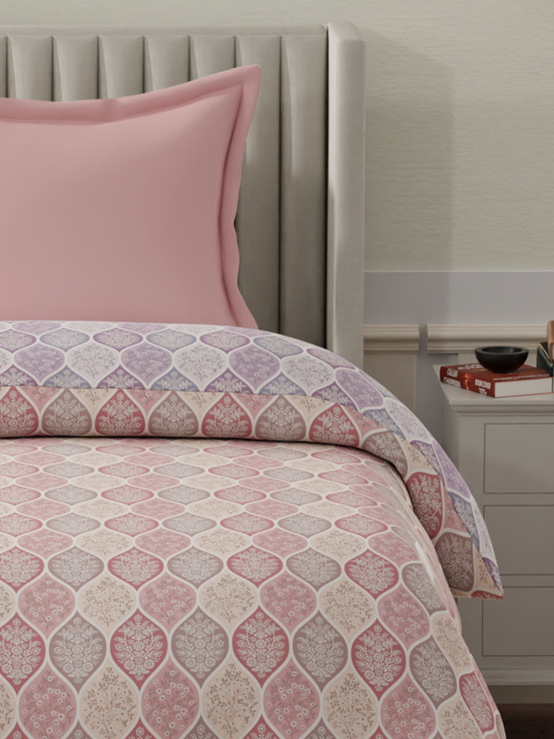 100% Cotton Reversible Single Comforter, 152 TC Pink & Purple Floral Print, Embrace Collection