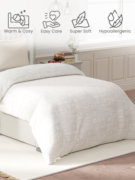 100% Cotton Reversible Single Comforter, 152 TC Grey & Cream Geometrical Print, Embrace Collection