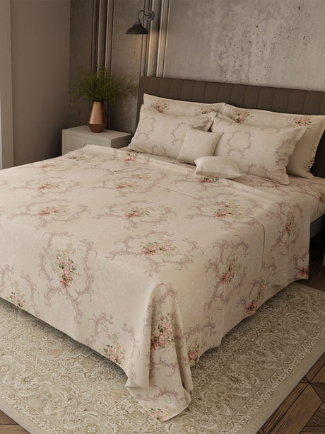 100% Cotton 800 TC, Printed King Bedsheet Set, Platinum Pulse