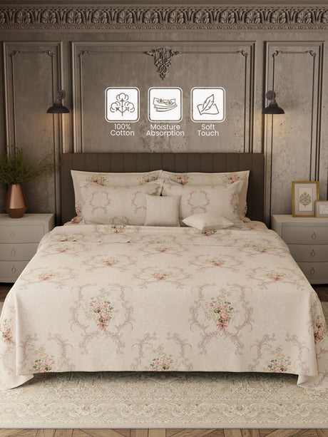 100% Cotton 800 TC, Printed King Bedsheet Set, Platinum Pulse