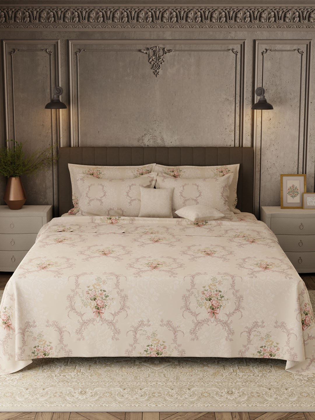 100% Cotton 800 TC, Printed King Bedsheet Set, Platinum Pulse