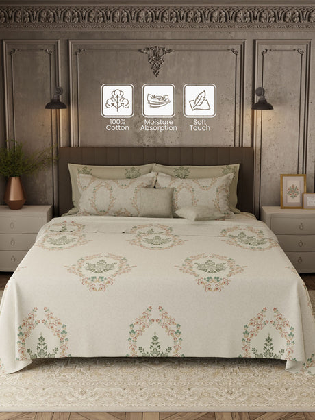 100% Cotton 800 TC, Printed King Bedsheet Set, Platinum Pulse