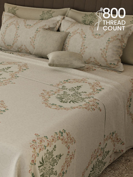 100% Cotton 800 TC, Printed King Bedsheet Set, Platinum Pulse