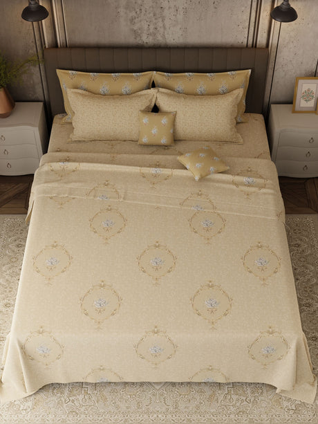 100% Cotton 800 TC, Printed King Bedsheet Set, Platinum Pulse