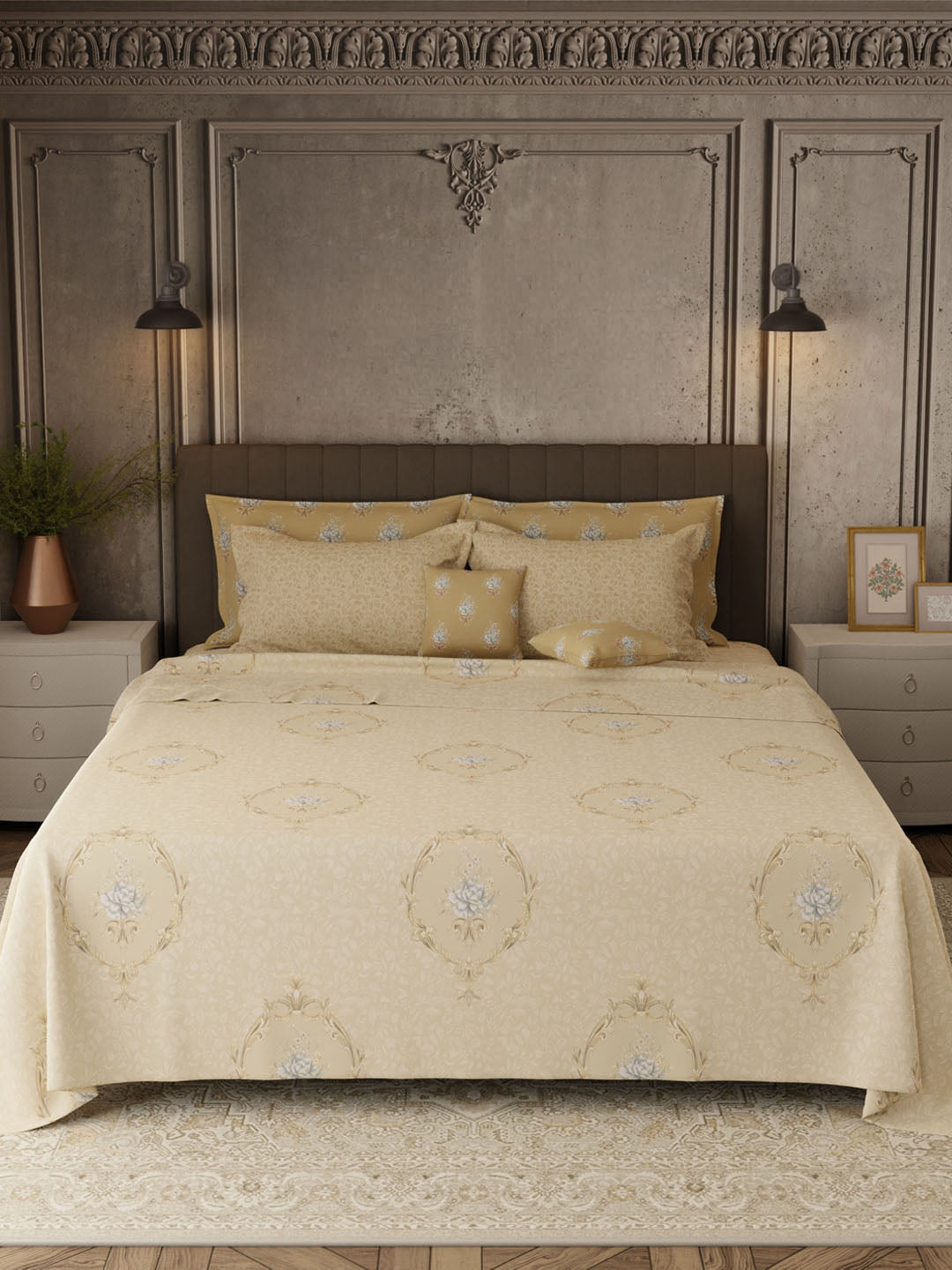 100% Cotton 800 TC, Printed King Bedsheet Set, Platinum Pulse