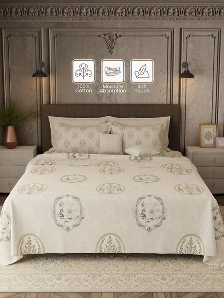 100% Cotton 800 TC, Printed King Bedsheet Set, Platinum Pulse