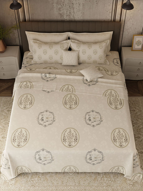 100% Cotton 800 TC, Printed King Bedsheet Set, Platinum Pulse