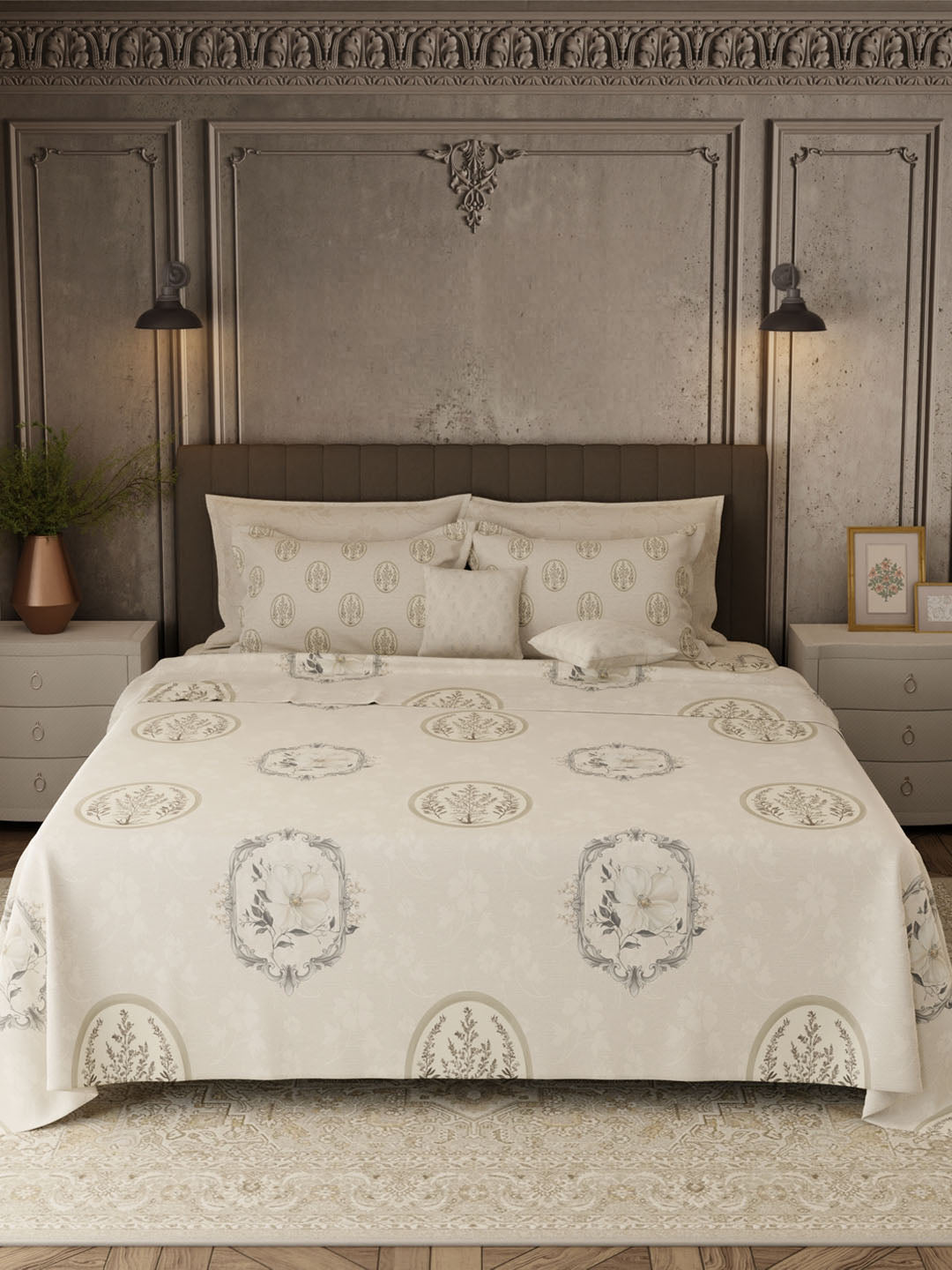 100% Cotton 800 TC, Printed King Bedsheet Set, Platinum Pulse