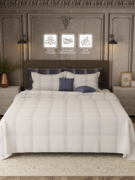 100% Cotton 800 TC, Printed King Bedsheet Set, Platinum Pulse