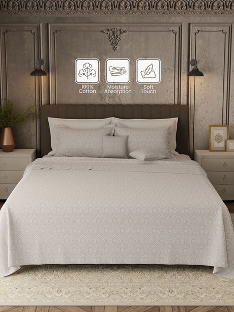 100% Cotton 800 TC, Printed King Bedsheet Set, Platinum Pulse