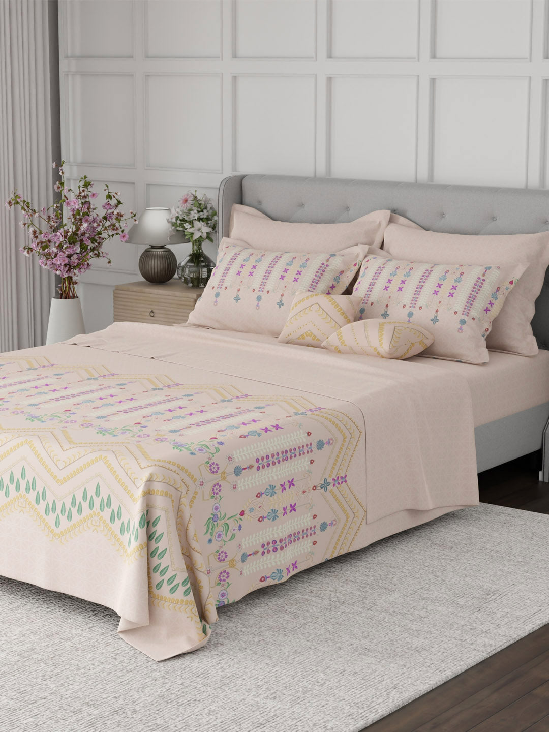 100% Cotton King Bedsheet Set, 600 TC Printed, Luxe Loom