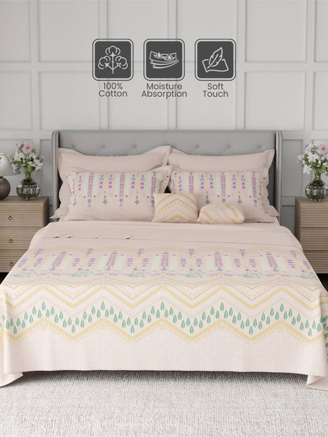 100% Cotton King Bedsheet Set, 600 TC Printed, Luxe Loom
