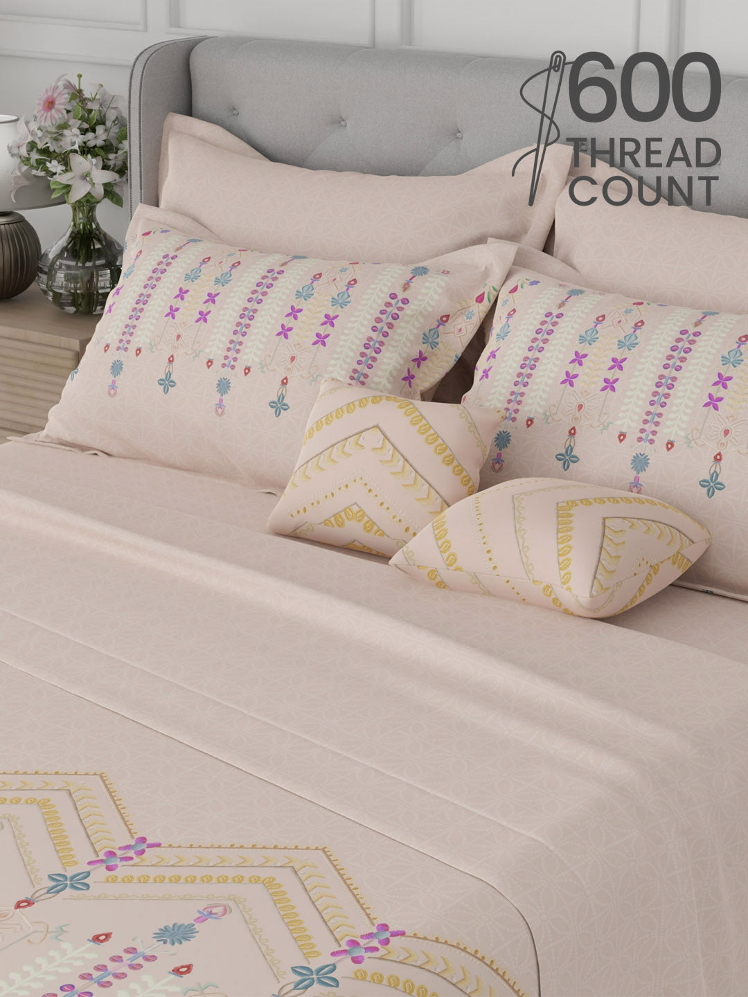 100% Cotton King Bedsheet Set, 600 TC Printed, Luxe Loom