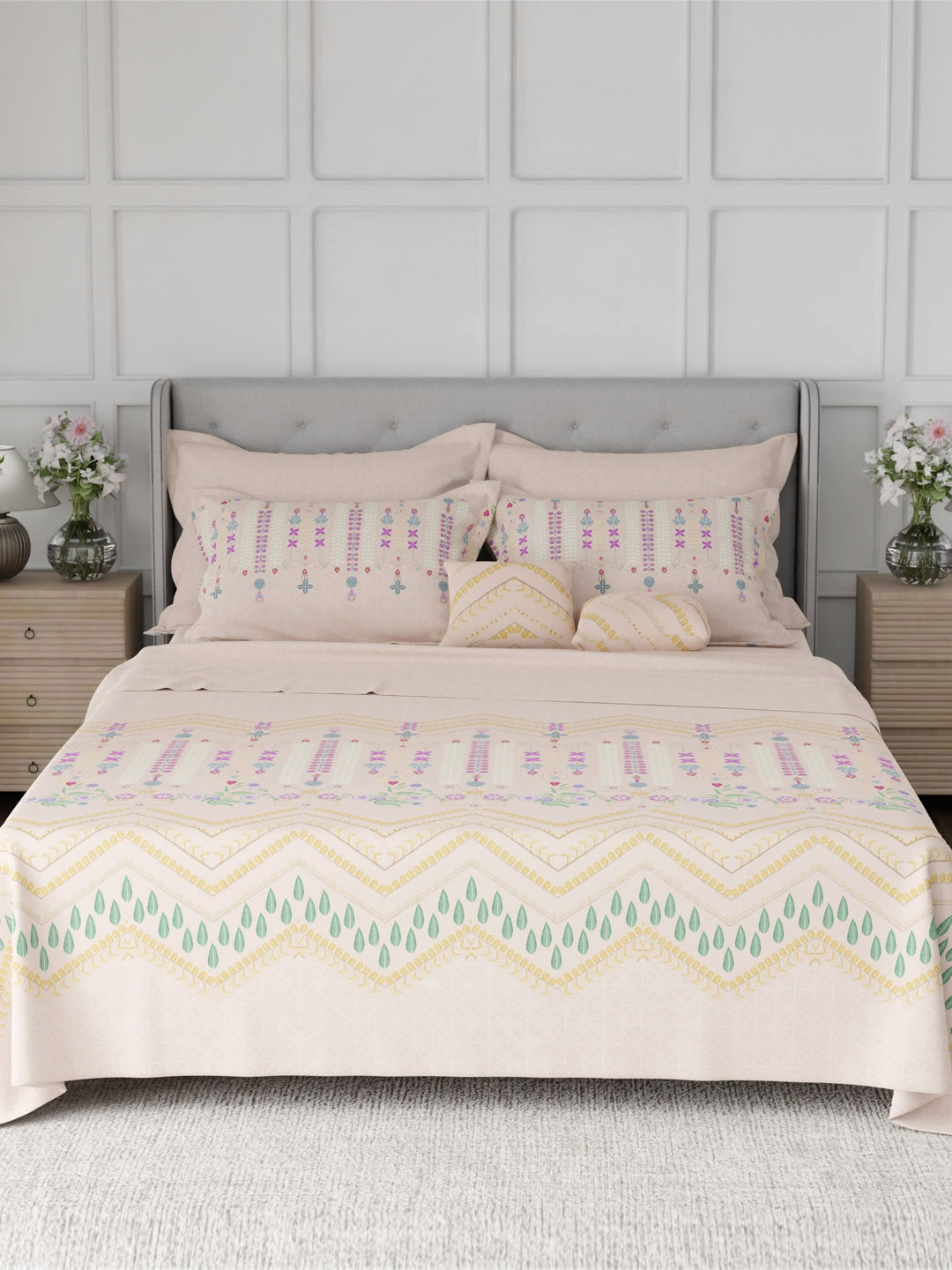 100% Cotton King Bedsheet Set, 600 TC Printed, Luxe Loom