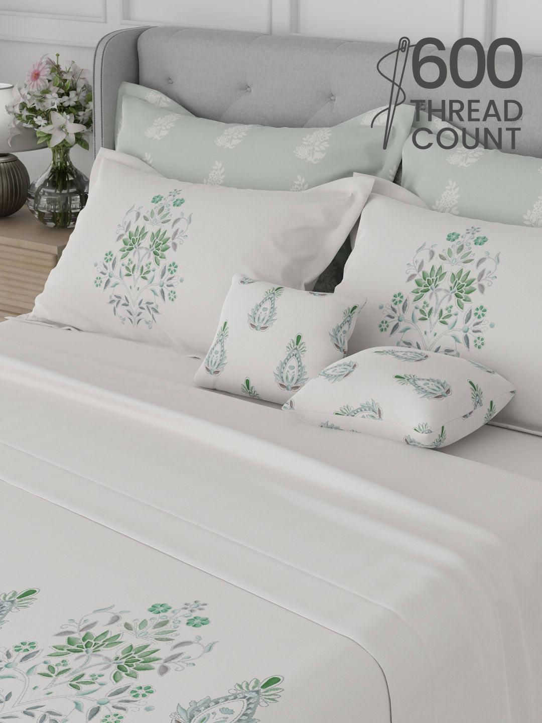 100% Cotton King Bedsheet Set, 600 TC Printed, Luxe Loom