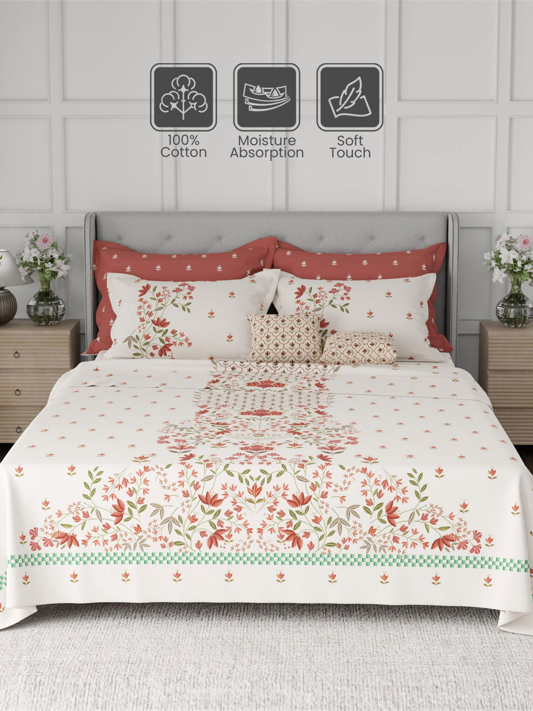 100% Cotton King Bedsheet Set, 600 TC Printed, Luxe Loom