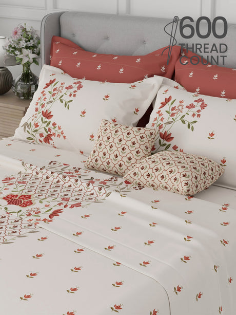 100% Cotton King Bedsheet Set, 600 TC Printed, Luxe Loom