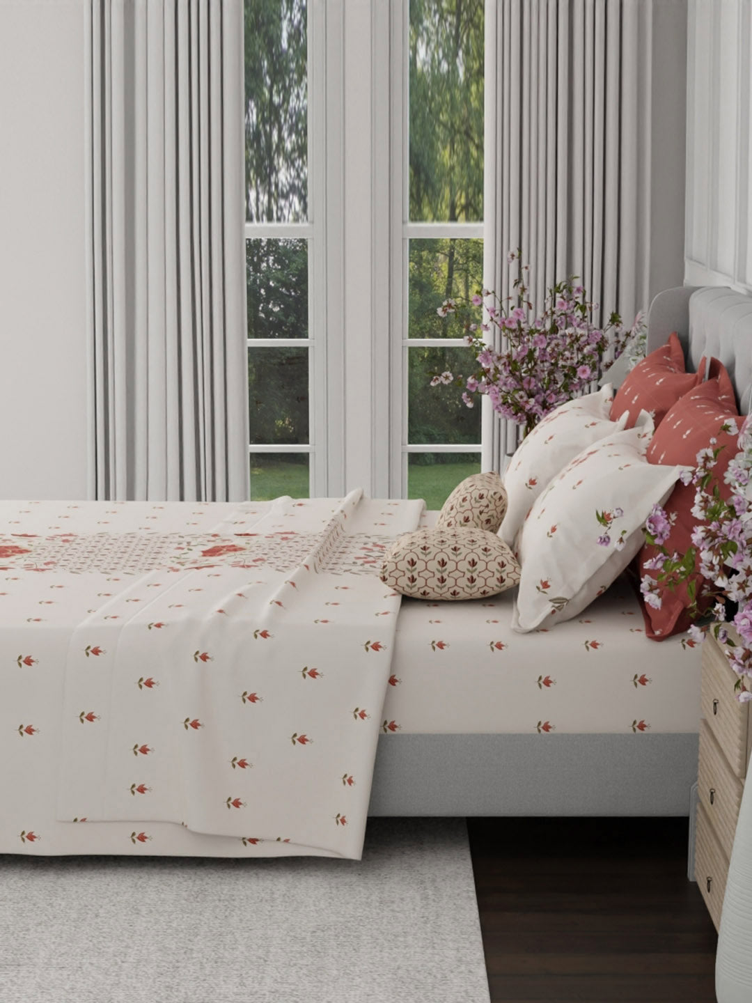 100% Cotton King Bedsheet Set, 600 TC Printed, Luxe Loom