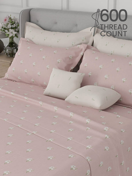 100% Cotton King Bedsheet Set, 600 TC Printed, Luxe Loom