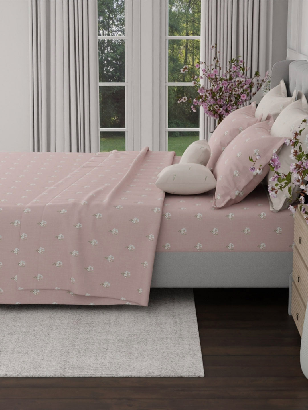 100% Cotton King Bedsheet Set, 600 TC Printed, Luxe Loom