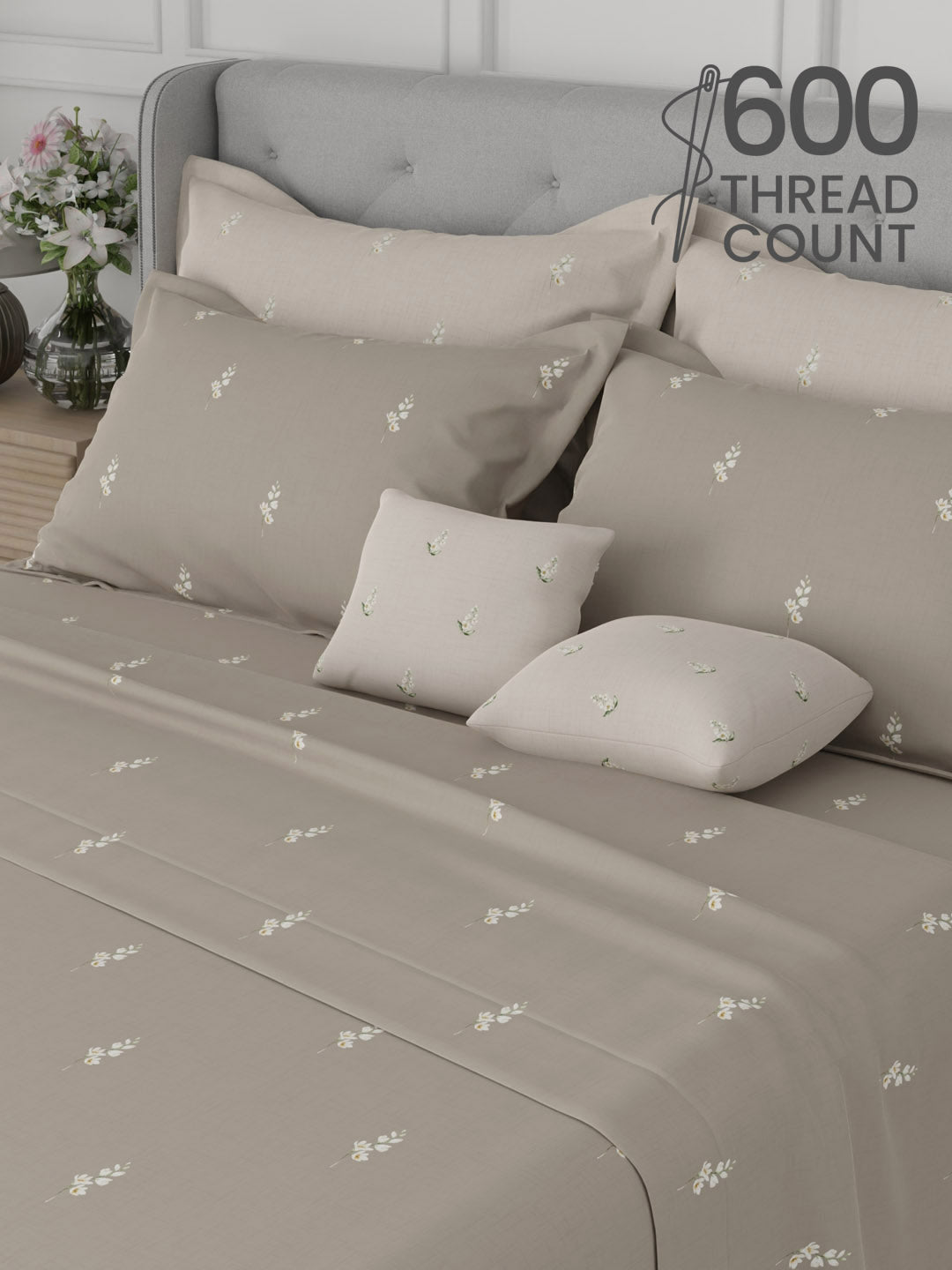 100% Cotton King Bedsheet Set, 600 TC Printed, Luxe Loom
