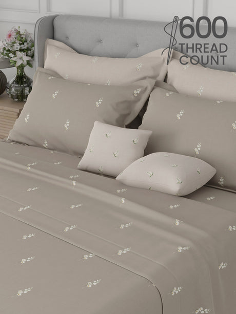 100% Cotton King Bedsheet Set, 600 TC Printed, Luxe Loom