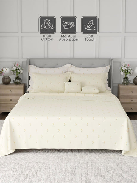 100% Cotton King Bedsheet Set, 600 TC Printed, Luxe Loom