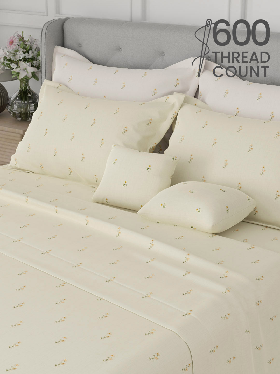 100% Cotton King Bedsheet Set, 600 TC Printed, Luxe Loom